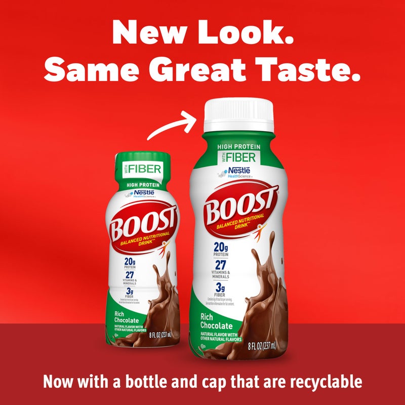 BOOST High Protein with Fiber Ready to Drink Complete Nutritional Drink, Rich Chocolate, 8 fl oz Bottle, 24 Pack - Image 2